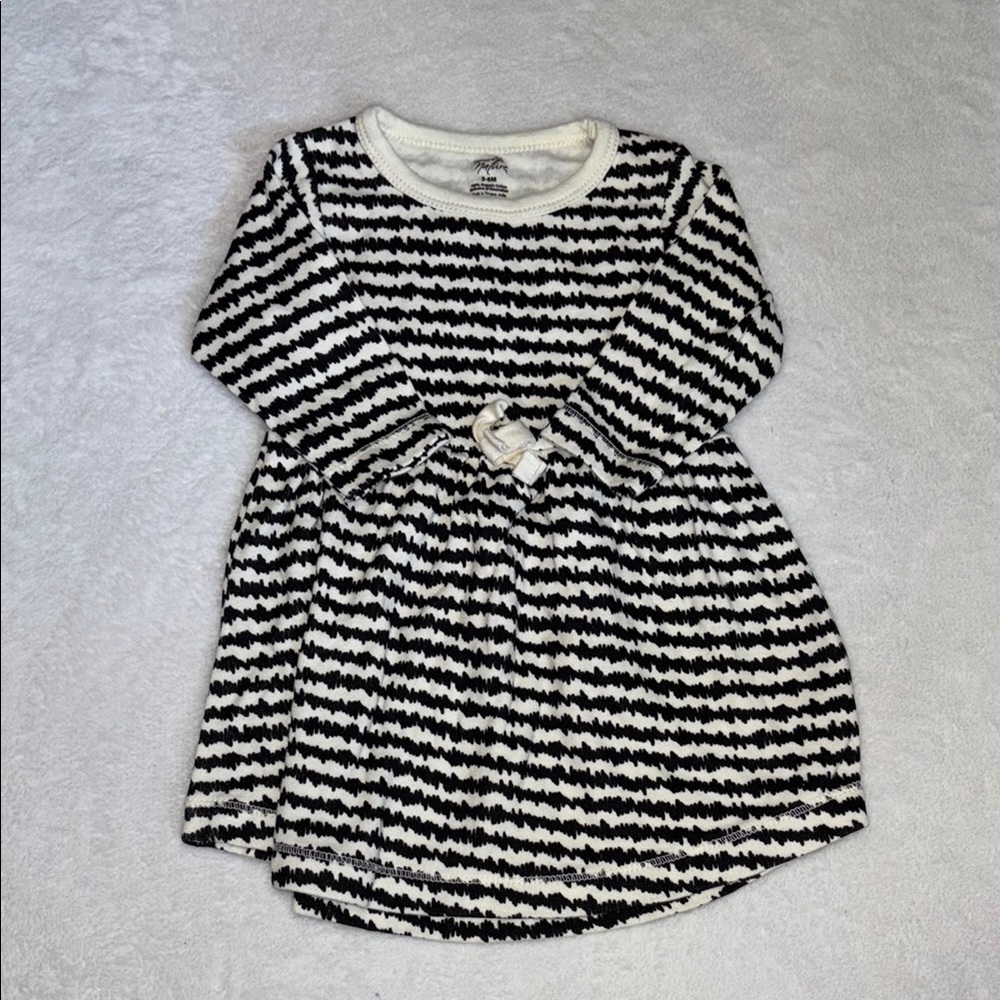 Touched by nature Black and White Striped Long Sleeve Dress 100% organic cotton
